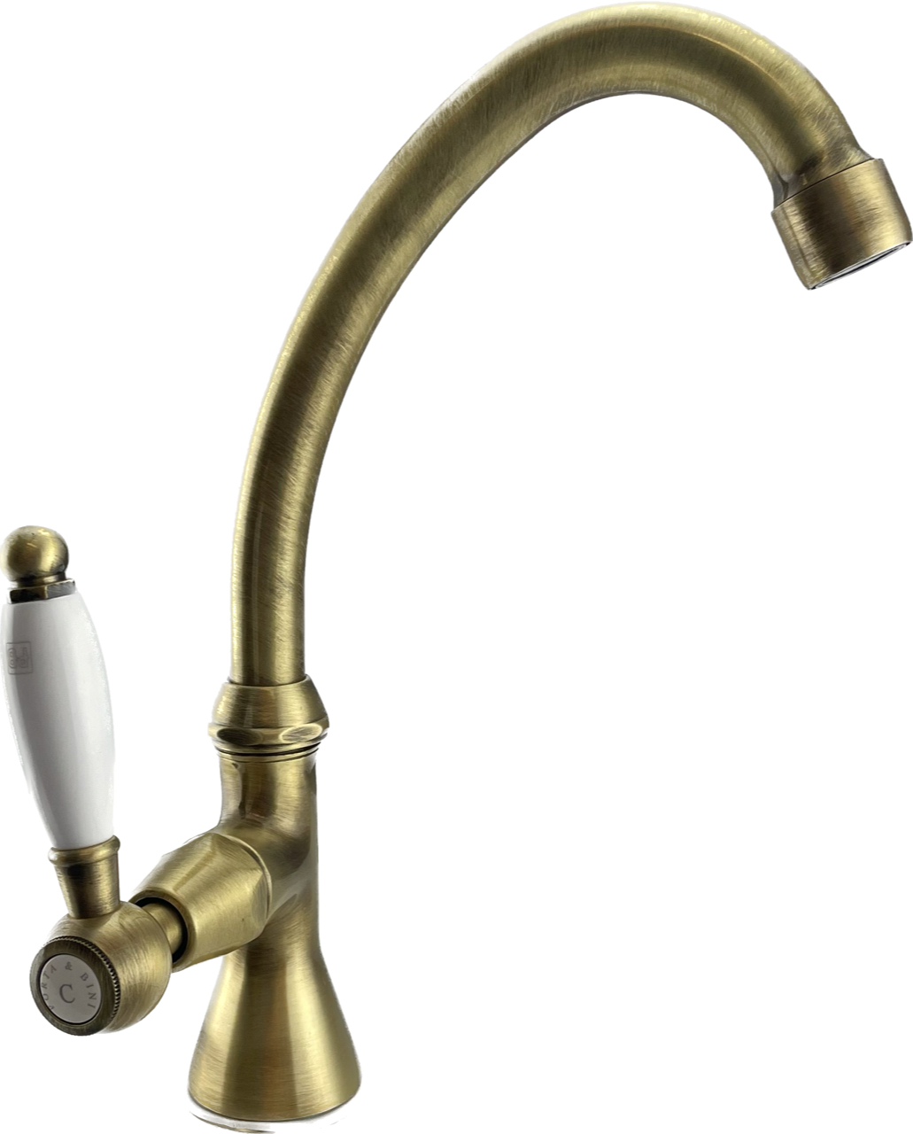PB klassieke fonteinkraan met witte hendel koud water met hoge uitloop brons 1208853682 - Productafbeelding