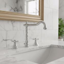 PB klassieke 3 gats wastafelkraan sterknoppen uitloop 18,5 cm Chroom 1208854922