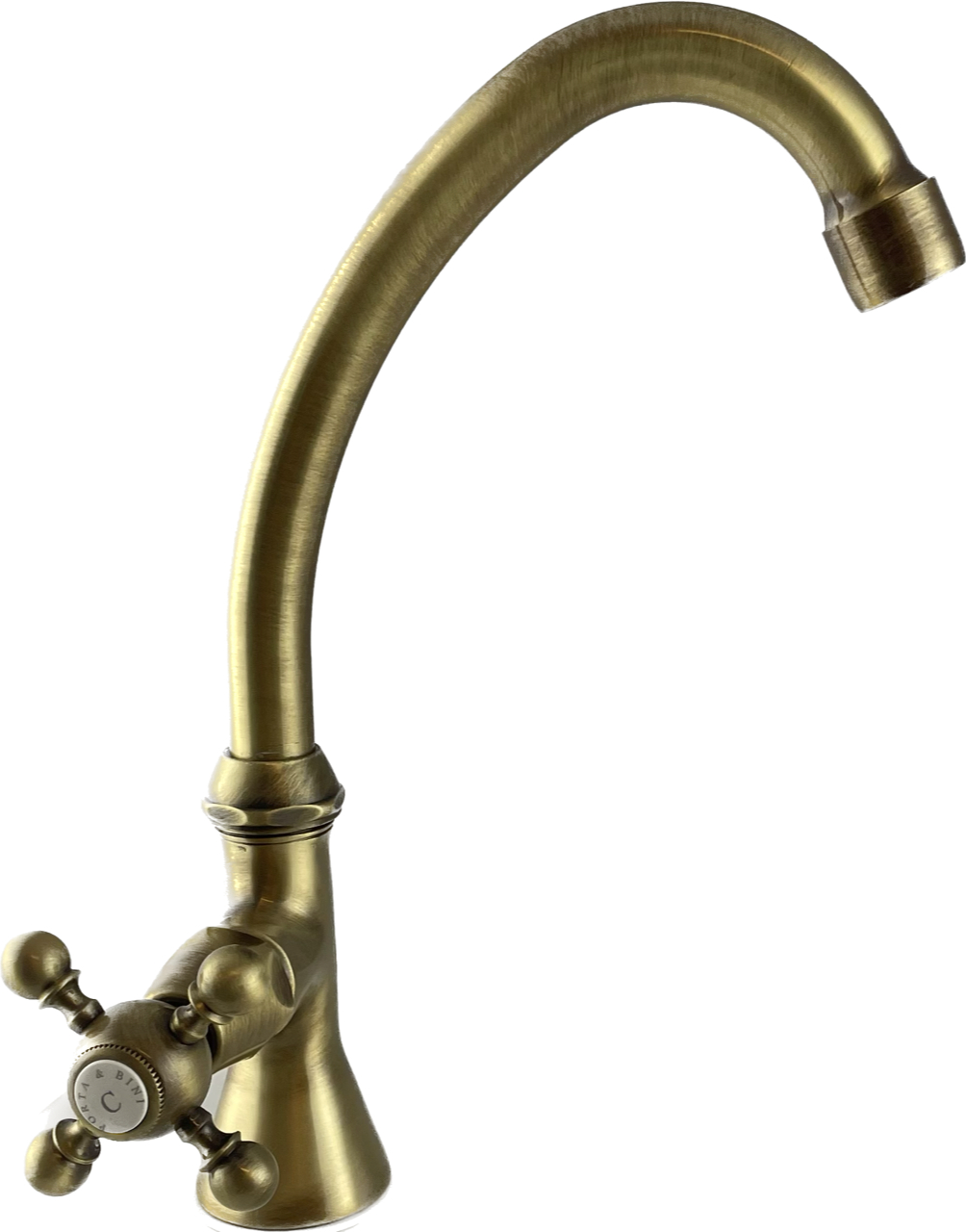 PB klassieke fonteinkraan met sterknop koud water met hoge uitloop brons 1208855662 - Productafbeelding
