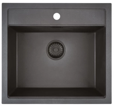 Caressi Black Line zwarte Quartz spoelbak met kraangat 50cm opbouw CAGR50KRBK-TU met zwarte korfplug 1208921328