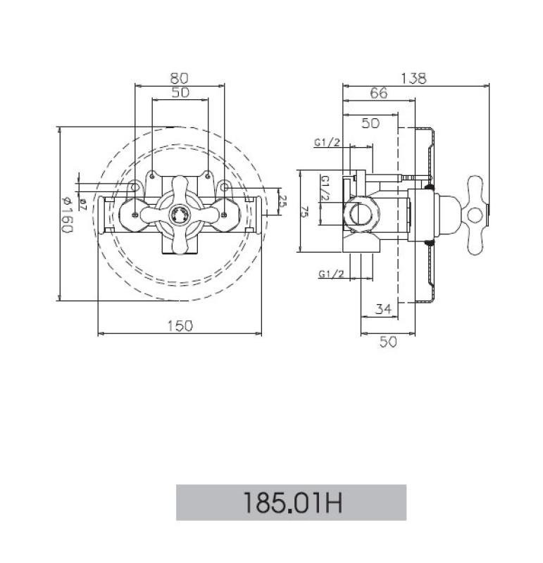 Huber Croisette Inbouw Douchethermostaat afbouwdeel chroom CS00720021