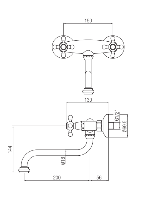 Nostalgische keukenkraan Classic muurkraan mat zwart 1208953529