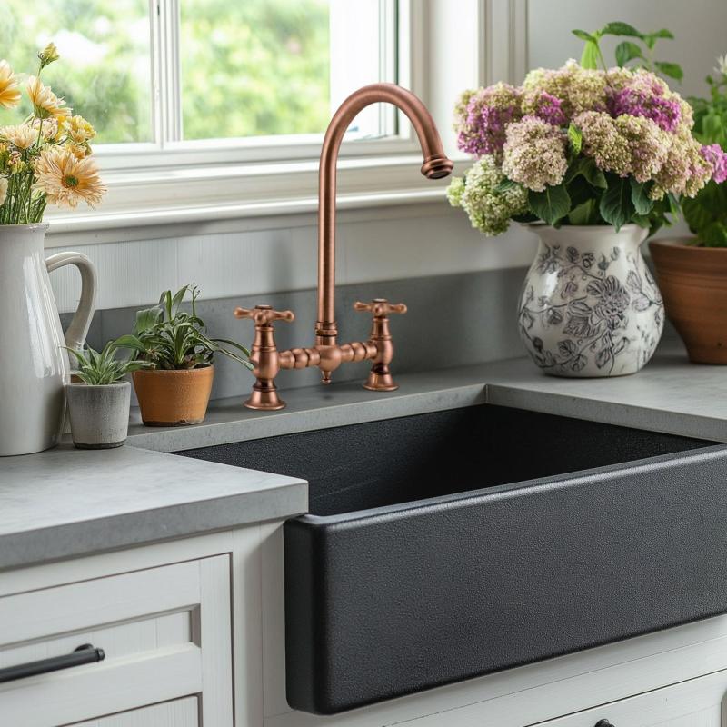 PB Nostalgische Brugkeukenkraan koper ronde uitloop met sterknoppen 1208954670