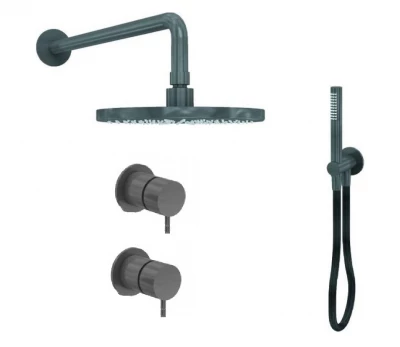 Waterevolution Flow inbouw doucheset met thermostaat regendouche en handdouche gun metal