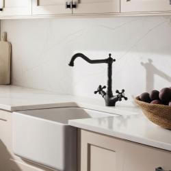 Aquanello Heritage Ascot Klassieke Keuken Nostalgische Keukenkraan Zwart met Haakse Uitloоp BL-4002-HA