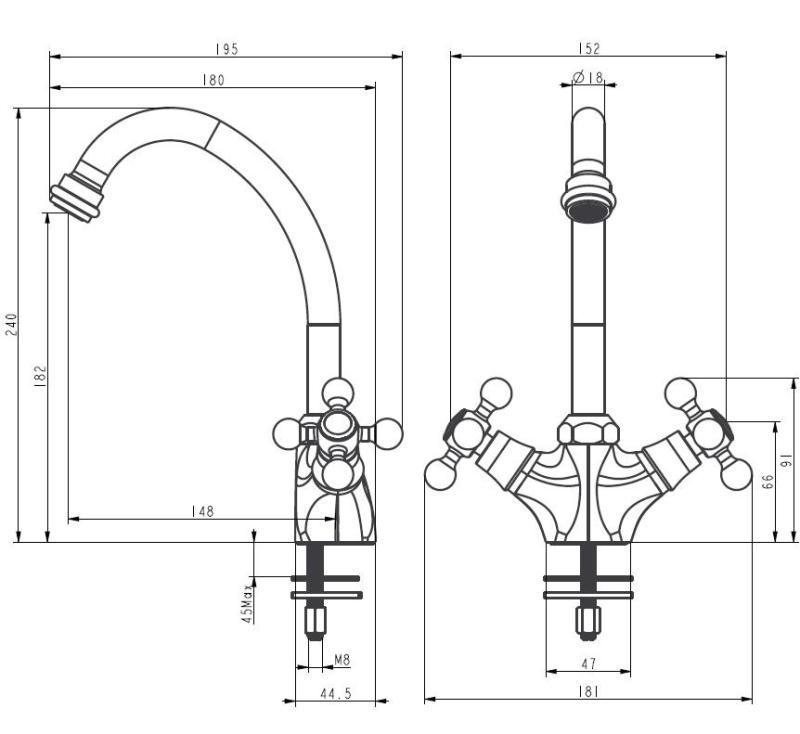 Aquanello Heritage Ascot Klassieke Keuken Nostalgische Keukenkraan Brons BN-4004-HA