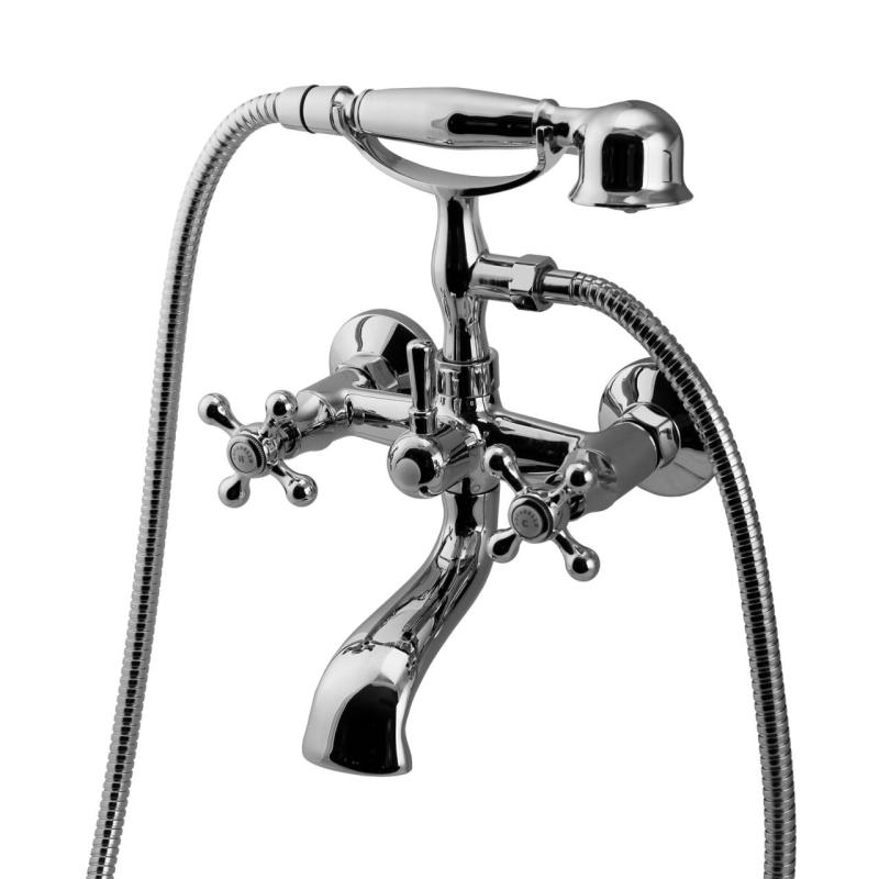 Aquanello Heritage Ascot Klassieke Opbouw Badkraan met Sterknoppen RVS inclusief Handdouche NB-3002-HA