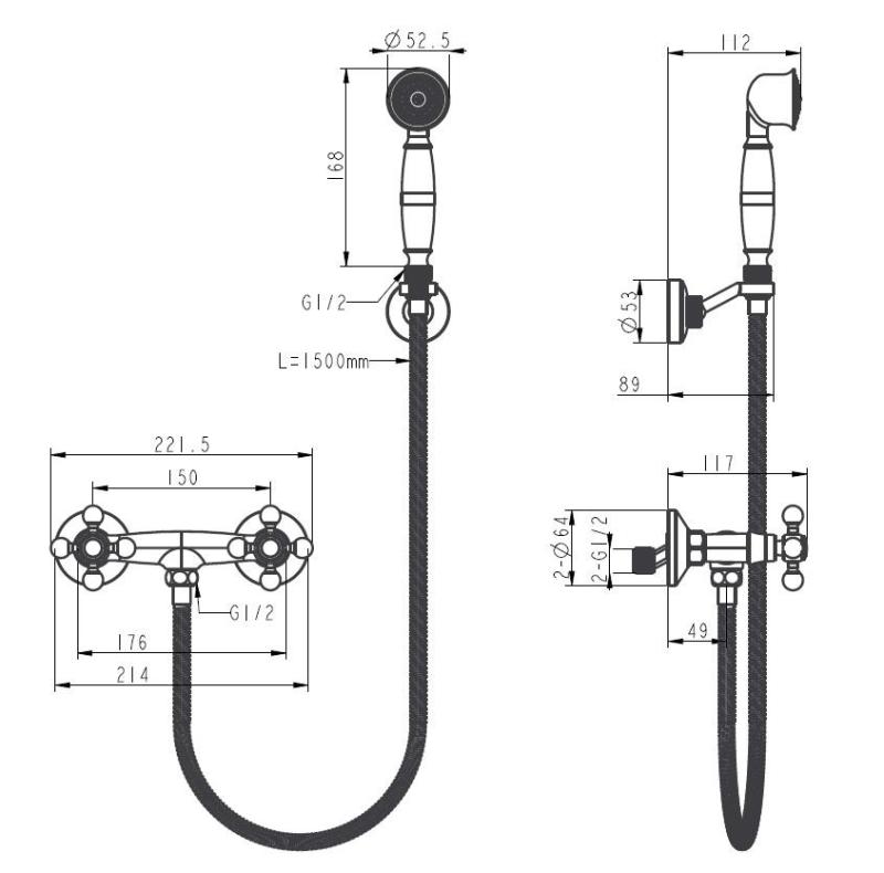 Aquanello Heritage Ascot Klassieke Opbouw Douchekraanset met Sterknoppen Chroom inclusief Handdouche CR-2002-HA