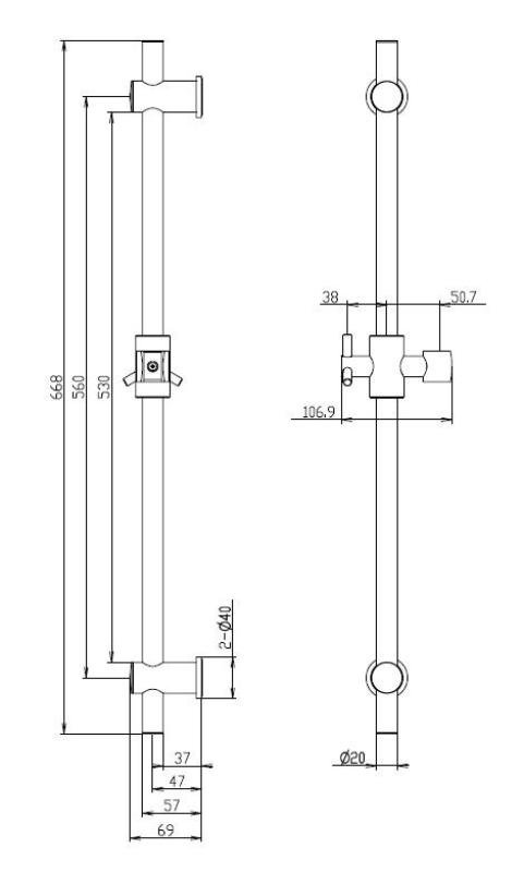 Aquanello Heritage Collection Klassieke Glijstang 668 mm RVS NB-9004-HC