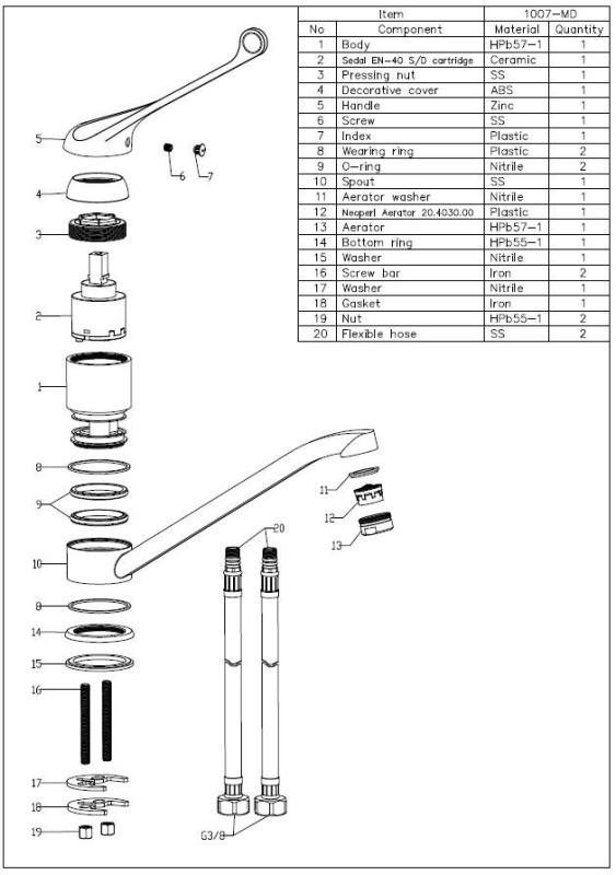 Aquanello Medic Keukenmengkraan met Lange Hendel  Chroom CR-1007-MD